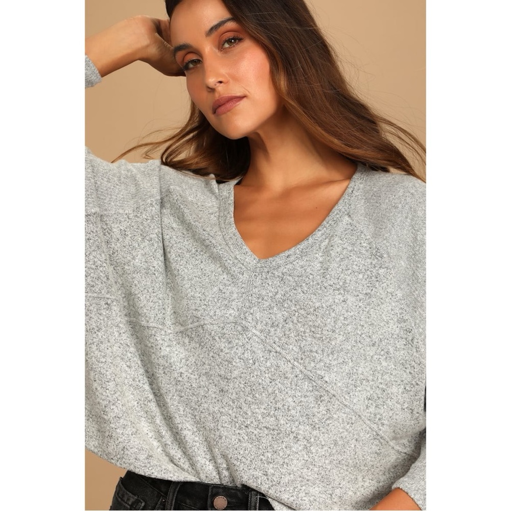 NWT! Lulu’s - Cozy Central Heather Grey Ribbed Sweater Top - Size XL